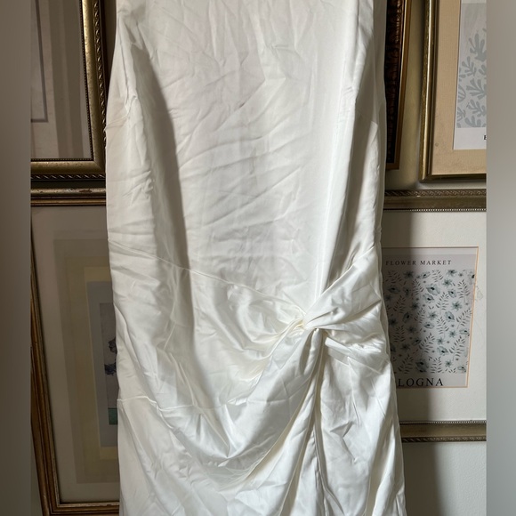 NWT Abercrombie & Fitch Draped Wrap Maxi Dress Satin Sleeveless Slit White L - Picture 10 of 12
